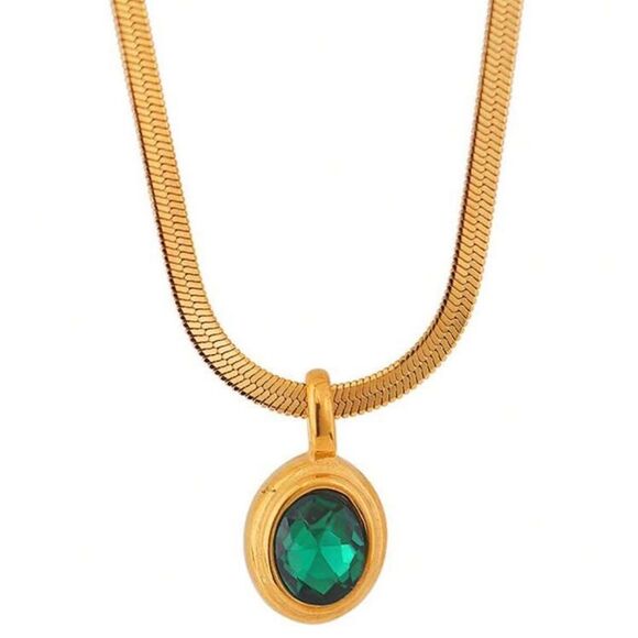 Elegant Necklace with Green Pendant M512 - Picture 2 of 4